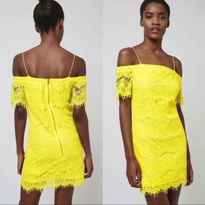 TopShop Off The Shoulder Yellow Lace Dress